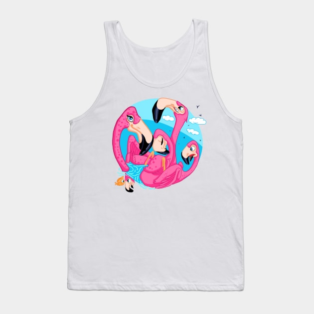 Crazy  pink family flamingo Tank Top by Olena Dosch